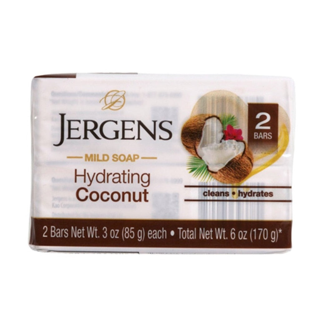 Wrapped Jergens Hydrating Coconut soap bar, two bars inside.